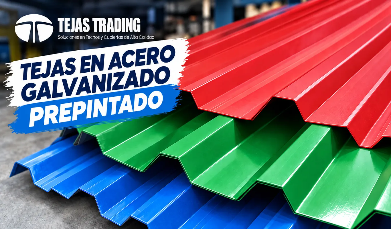 Tejas en acero galvanizado prepintado en colores rojo, verde y azul - Tejas Trading